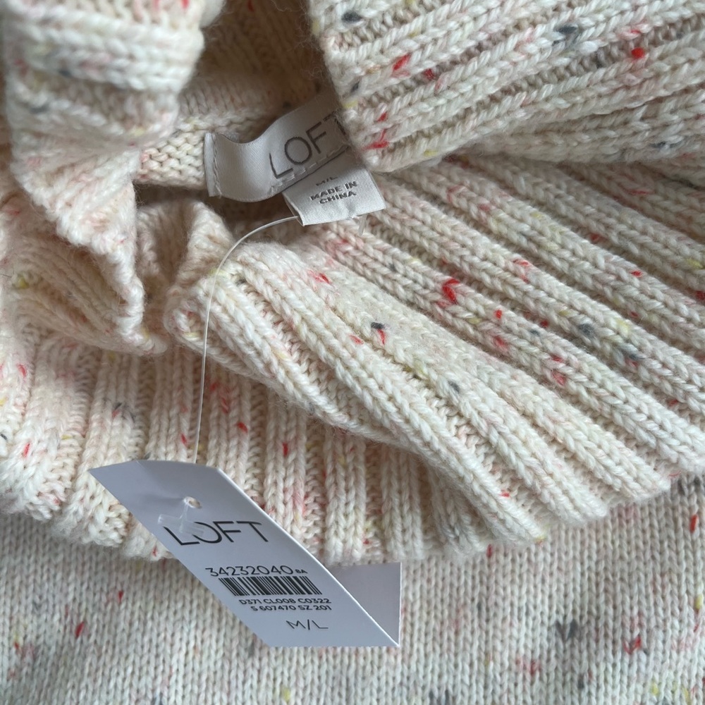 Ann Taylor Loft Flecked Pull over Cream Base Turtleneck Poncho Size M/L NWT - Picture 11 of 12